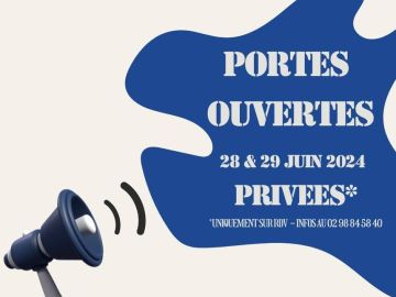 📣 PORTES OUVERTES 

📆 Le vendredi 28 & samedi 29 juin 2024 

‼️ UNIQUEMENT SUR RDV ‼️

Pour plus d'informations, contactez nous au 02 98 84 58 40 
ou via...